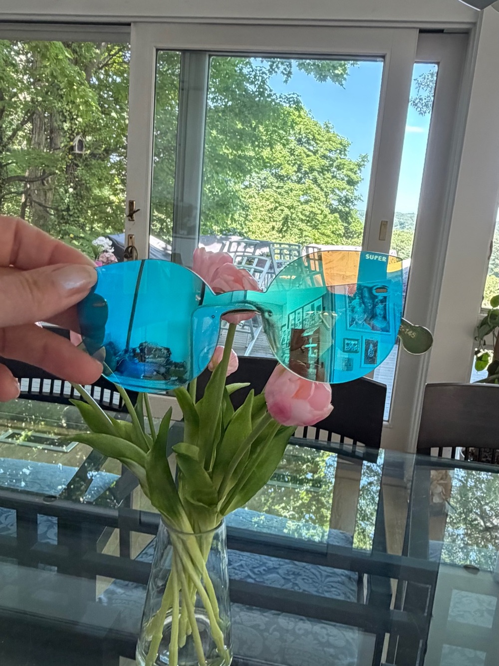 RetroSuperFuture Rimless Teal Blue Mirrored Sunglasses